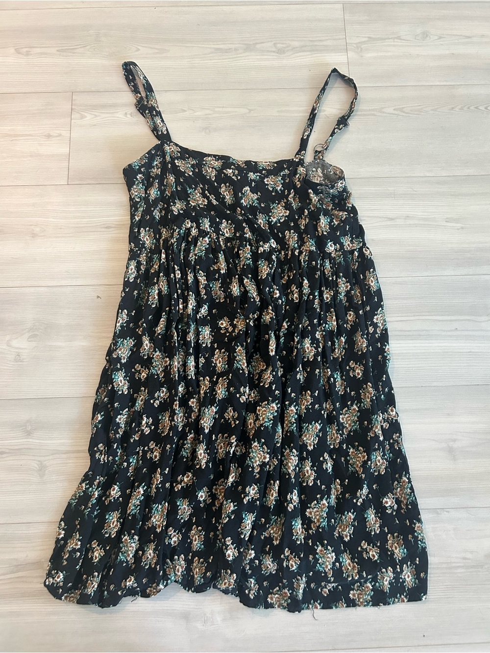 NATURAL LIFE Black Floral Mini Dress with Teal and Cream Accents